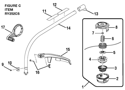 Figure C Diagram and Parts List for RY 252 CS (Rev 01)(090333013)(2017-01) Ryobi Trimmer