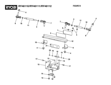Figure B - Steering Rack Assembly Diagram and Parts List for RY 48110 (Rev 05)(099749001)(2021-05) Ryobi Lawn Tractor
