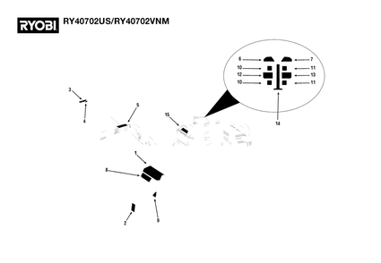 Labels Diagram and Parts List for RY 40702 (Rev 01)(107738001)(2022-08) Ryobi Tiller