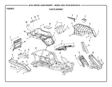 Figure E Diagram and Parts List for RY 48131 (Rev 01)(099237001)(2020-03) Ryobi Lawn Tractor