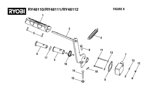 Figure K - Accelerator Assembly Diagram and Parts List for RY 48110 (Rev 05)(099749001)(2021-05) Ryobi Lawn Tractor