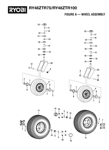 Figure A - Wheel Assembly Diagram and Parts List for RY 48ZTR75 (Rev 03)(099749015)(2021-04) Ryobi Lawn Tractor