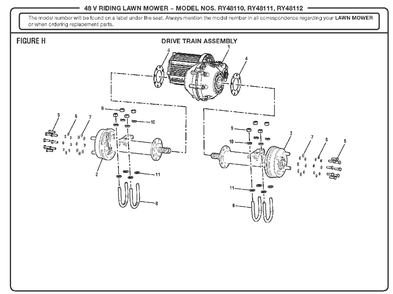 Figure H (Drive Train Assembly) Diagram and Parts List for RY 48112 (Rev 01)(099749011)(2018-02) Ryobi Lawn Tractor