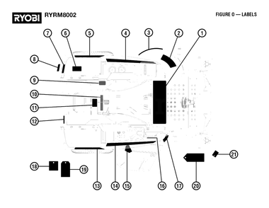 Figure O - Labels Diagram and Parts List for RY RM8002 (Rev 01)(099262002)(2022-08) Ryobi Lawn Tractor
