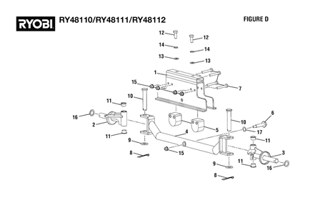 Figure D - Front Axle Assembly Diagram and Parts List for RY 48110 (Rev 05)(099749001)(2021-05) Ryobi Lawn Tractor