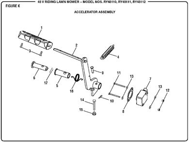 Figure K Diagram and Parts List for RY 48111 (Rev 04)(099749002)(2017-11) Ryobi Lawn Tractor