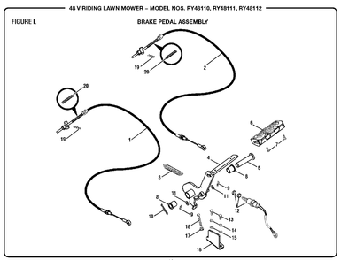 Figure L (Brake Pedal Assembly) Diagram and Parts List for RY 48112 (Rev 01)(099749011)(2018-02) Ryobi Lawn Tractor