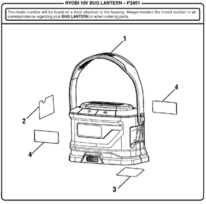 General Assembly Diagram and Parts List for P 2401 (Rev 01)(099752003)(2017-12) Ryobi Mosquito Control