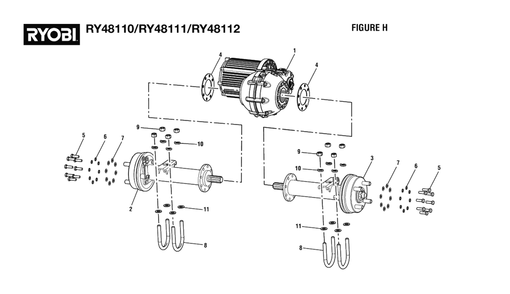 Figure H - Drive Train Assembly Diagram and Parts List for RY 48110 (Rev 05)(099749001)(2021-05) Ryobi Lawn Tractor
