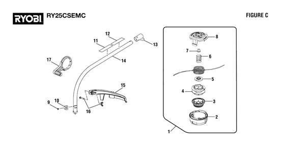 Figure C Diagram and Parts List for RY 25 CSEMC (Rev 04)(090333046)(2021-11) Ryobi Trimmer