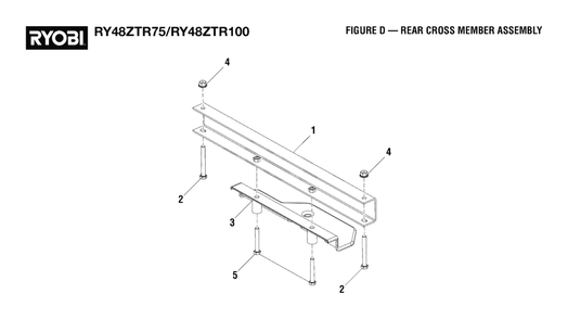 Figure D - Rear Cross Member Assembly Diagram and Parts List for RY 48ZTR75 (Rev 03)(099749015)(2021-04) Ryobi Lawn Tractor