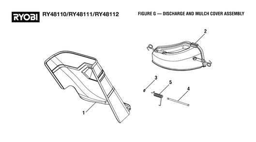 Figure G - Discharge And Mulch Cover Assembly Diagram and Parts List for RY 48111 (Rev 02)(099749010)(2021-05) Ryobi Lawn Tractor