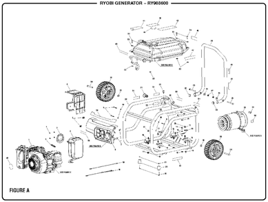 Figure A Diagram and Parts List for RY 903600 (Rev 12)(090930278)(2018-12) Ryobi Generator