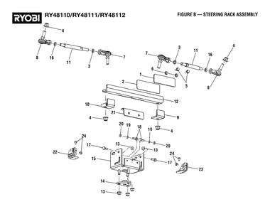 Figure B - Steering Rack Assembly Diagram and Parts List for RY 48111 (Rev 02)(099749010)(2021-05) Ryobi Lawn Tractor
