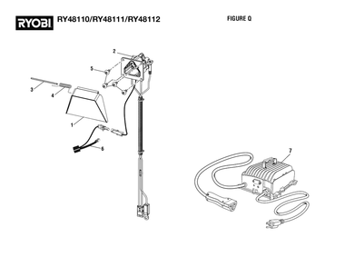 Figure Q - Charger Port Assembly Diagram and Parts List for RY 48110 (Rev 05)(099749001)(2021-05) Ryobi Lawn Tractor