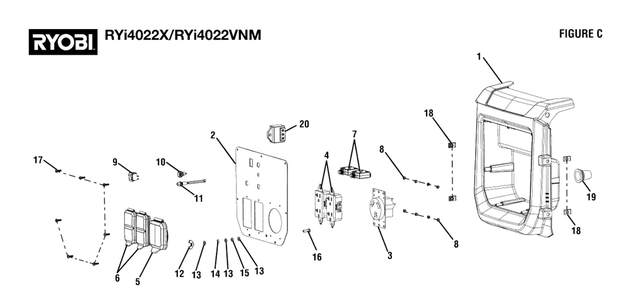 Figure C Diagram and Parts List for RY I4022 X (Rev 02)(099930627)(2022-02) Ryobi Generator
