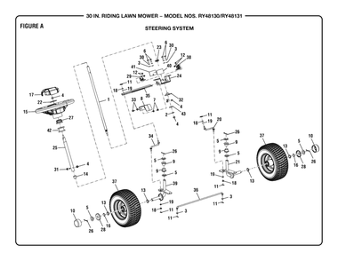 Figure A Diagram and Parts List for RY 48131 (Rev 01)(099237001)(2020-03) Ryobi Lawn Tractor