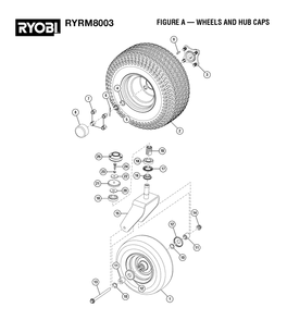 Figure A - Wheels And Hub Caps Diagram and Parts List for RY RM8003 (Rev 01)(099263002)(2022-08) Ryobi Lawn Tractor