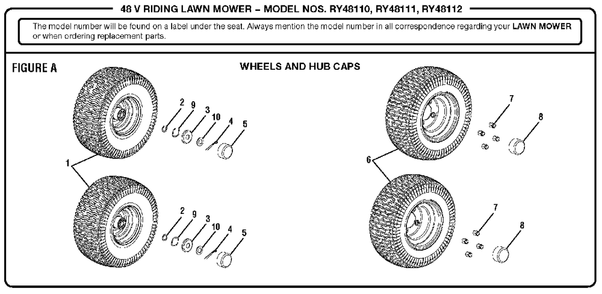 Figure A Diagram and Parts List for RY 48111 (Rev 03)(099749002)(2017-05) Ryobi Lawn Tractor