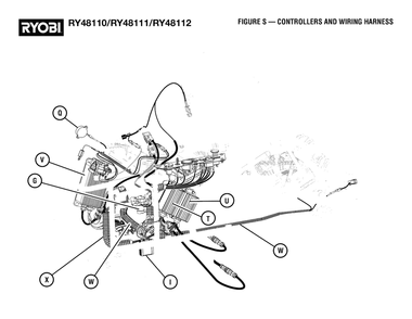 Figure S - Controllers And Wiring Harness Diagram and Parts List for RY 48111 (Rev 02)(099749010)(2021-05) Ryobi Lawn Tractor