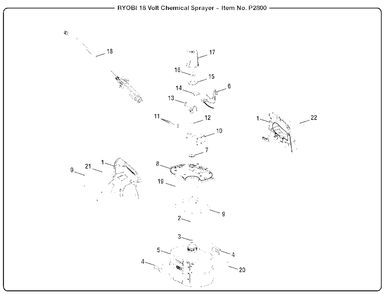 General Assembly Diagram and Parts List for P 2800 (Rev 03)(107270001)(2018-03) Ryobi Sprayer