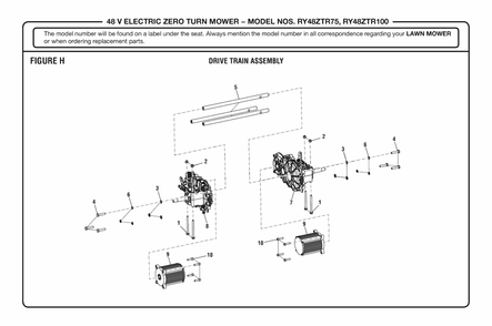 Figure H Diagram and Parts List for RY 48ZTR100 (Rev 02)(099749016)(2019-08) Ryobi Lawn Tractor