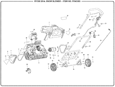General Assembly Diagram and Parts List for RY AC803 (Rev 02)(099871001)(2018-06) Ryobi Leaf Blower / Vacuum