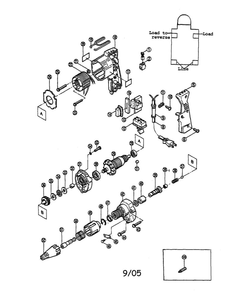 Screw Driver Assembly Diagram and Parts List for E-3800S  Ryobi Screwdriver