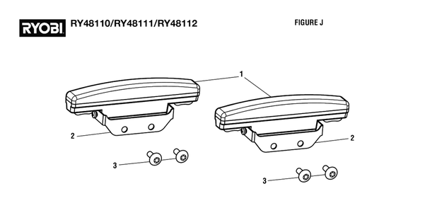 Figure J - Headlight Assembly Diagram and Parts List for RY 48110 (Rev 05)(099749001)(2021-05) Ryobi Lawn Tractor