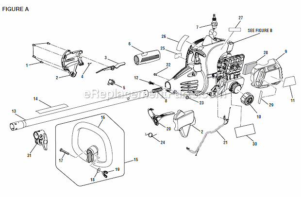 Figure A Diagram and Parts List for RY28140SS26  Ryobi Trimmer