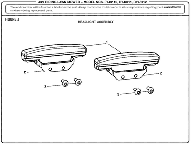 Figure J (Headlight Assembly) Diagram and Parts List for RY 48112 (Rev 01)(099749011)(2018-02) Ryobi Lawn Tractor