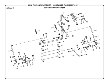 Figure C Diagram and Parts List for RY 48131 (Rev 01)(099237001)(2020-03) Ryobi Lawn Tractor