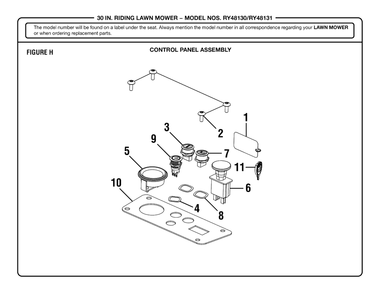 Figure H Diagram and Parts List for RY 48131 (Rev 01)(099237001)(2020-03) Ryobi Lawn Tractor