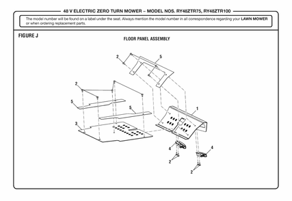 Figure J Diagram and Parts List for RY 48ZTR100 (Rev 02)(099749016)(2019-08) Ryobi Lawn Tractor