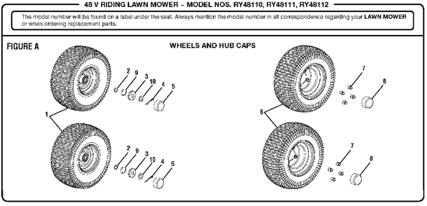 Figure A Diagram and Parts List for RY 48111 (Rev 04)(099749002)(2017-11) Ryobi Lawn Tractor