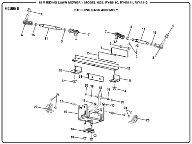 Figure B (Steering Rack Assembly) Diagram and Parts List for RY 48112 (Rev 01)(099749011)(2018-02) Ryobi Lawn Tractor
