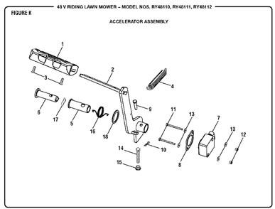 Figure K (Accelerator Assembly) Diagram and Parts List for RY 48112 (Rev 01)(099749011)(2018-02) Ryobi Lawn Tractor