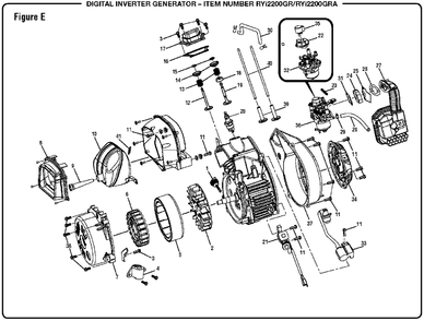 Figure E Diagram and Parts List for RY I2200 GRA (Rev 02)(090930338)(2018-03) Ryobi Generator