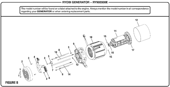 Figure B Diagram and Parts List for RY 905500 E (Rev 10)(090930279)(2019-03) Ryobi Generator