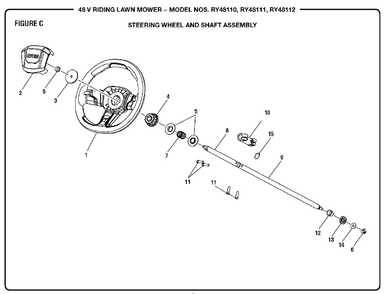 Figure C (Steering Wheel And Shaft Assembly) Diagram and Parts List for RY 48112 (Rev 01)(099749011)(2018-02) Ryobi Lawn Tractor