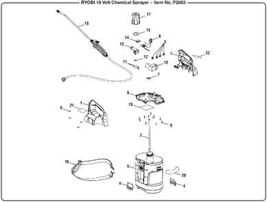 General Assembly Diagram and Parts List for P 2803 (Rev 03)(107270002)(2019-03) Ryobi Sprayer