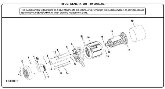 Figure B Diagram and Parts List for RY 905500 E (Rev 07)(090930279)(2019-10) Ryobi Generator