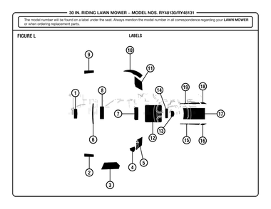 Figure L Diagram and Parts List for RY 48131 (Rev 01)(099237001)(2020-03) Ryobi Lawn Tractor