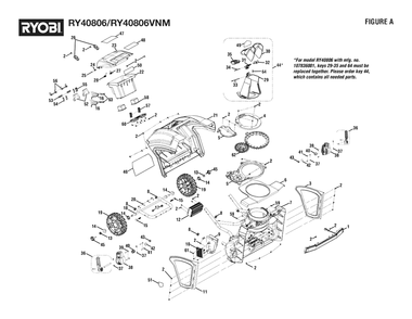 Figure A Diagram and Parts List for RY 40806 (Rev 03)(107836001)(2021-04) Ryobi Leaf Blower / Vacuum