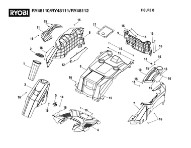Figure O - Panel Housing Diagram and Parts List for RY 48110 (Rev 05)(099749001)(2021-05) Ryobi Lawn Tractor