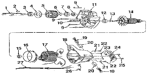 Motor assembly Diagram and Parts List for BT3000-1987  Ryobi Table Saw