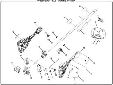 General Assembly Diagram and Parts List for RY 40007 (Rev 02)(315580001)(2020-01) Ryobi Trimmer