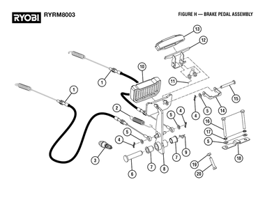 Figure H - Brake Pedal Assembly Diagram and Parts List for RY RM8003 (Rev 01)(099263002)(2022-08) Ryobi Lawn Tractor