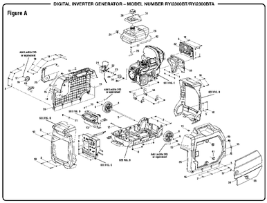Figure A Diagram and Parts List for RY I2300 BTA (Rev 01)(090930330)(2017-07) Ryobi Generator