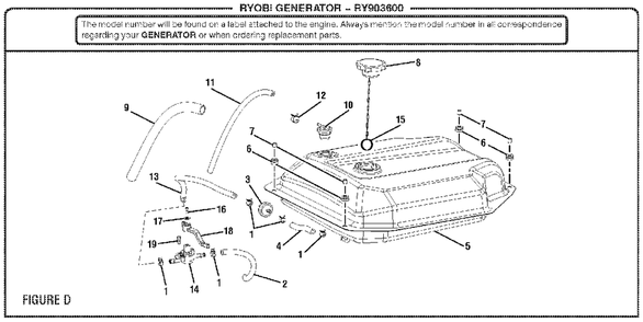 Figure D Diagram and Parts List for RY 903600 (Rev 08)(090930278)(2017-01) Ryobi Generator